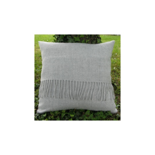 Light gray fringe alpaca cushion